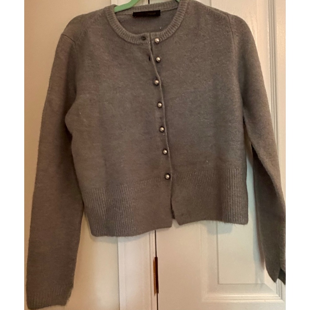 Zara Grey Knit Cropped Cardigan Pearl Button Crew Neck 5536/159 L